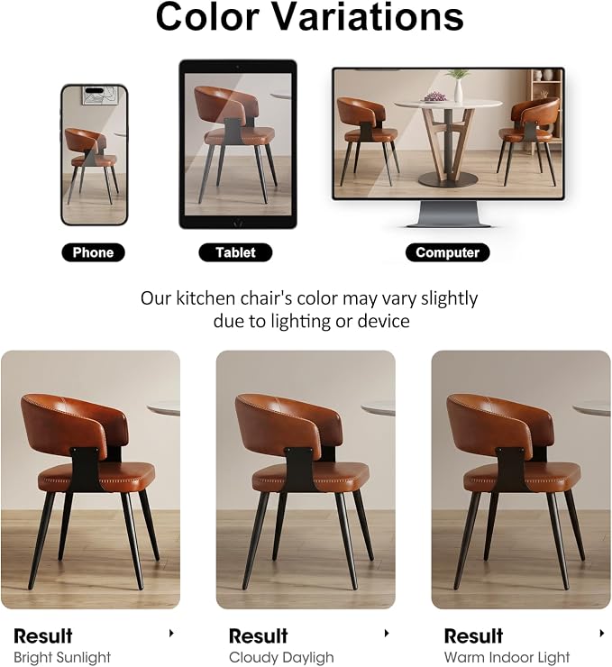 Dining Chairs Set of 4, Modern Upholstered PU Leather Kitchen & Dining Room Chairs with Curved Open Back Metal Legs, Kitchen Chairs for Dining Room Restaurant (Vintage Brown, Set of 4)