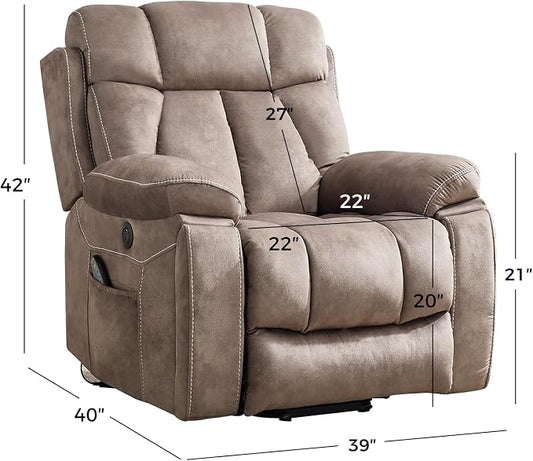 CANMOV Large Power Lift Recliner Chairs with Massage and Heat for Elderly Big People, Heavy Duty Motion Reclining Mechanism-Anti Skid Fabric Recliner Chair with 2 Concealed Cup Holders,Light Brown