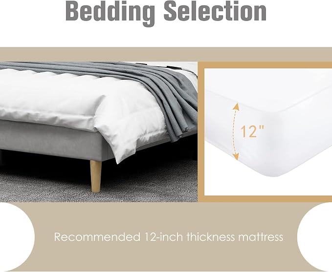 AGARTT Upholstered Platform Bed Frame Twin Size with Headboard and Footboard/Wooden Slats Support/No Box Spring Needed/Easy Assembly,Light Grey Linen