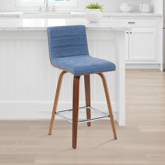 Vienna Modern Counter Height Swivel Bar Stool with Vintage Blue Upholstered Seat and Walnut Finished Wood Frame Set of 4
