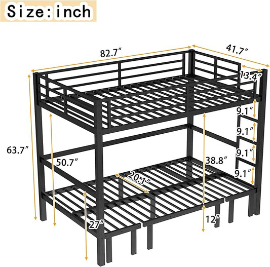 Bellemave Twin XL Futon bunk Bed, Lower bunk can be Pulled Out in Three Sections, Loft Bed with Sofa for Teens, Adults, Bedroom, Black(Excluding Cushions and mattresses)