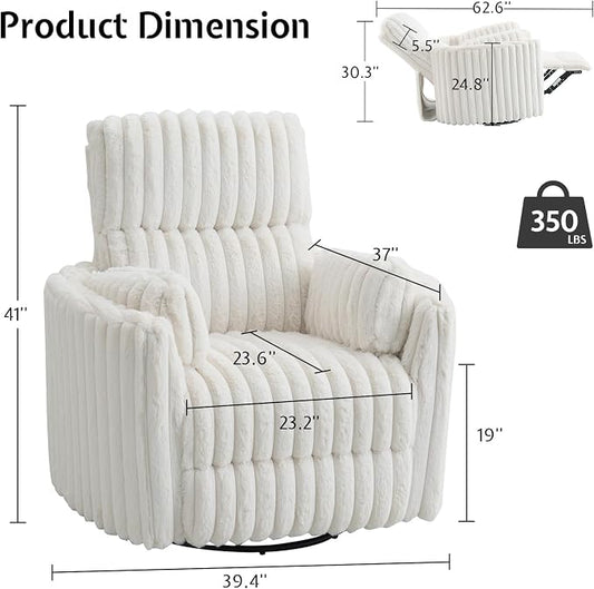 Jocisland Power Recliner Nursery Chair for Adults, Electric Swivel Rocking Glider with USB & Type-C Charge, Plush Corduroy Armchair with 2 Pillows, Cozy Reclining Sofa for Living Room, Bedroom, Cream