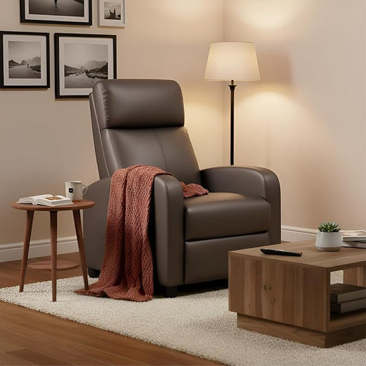 BestMassage | Recliner Chair | No Massage Function | Pu Brown | with Lumbar Support, Adjustable Push Back, Wide Armrests, Footrest & Padded Seat | Easy Assembly | for Living Room, Home Theatre