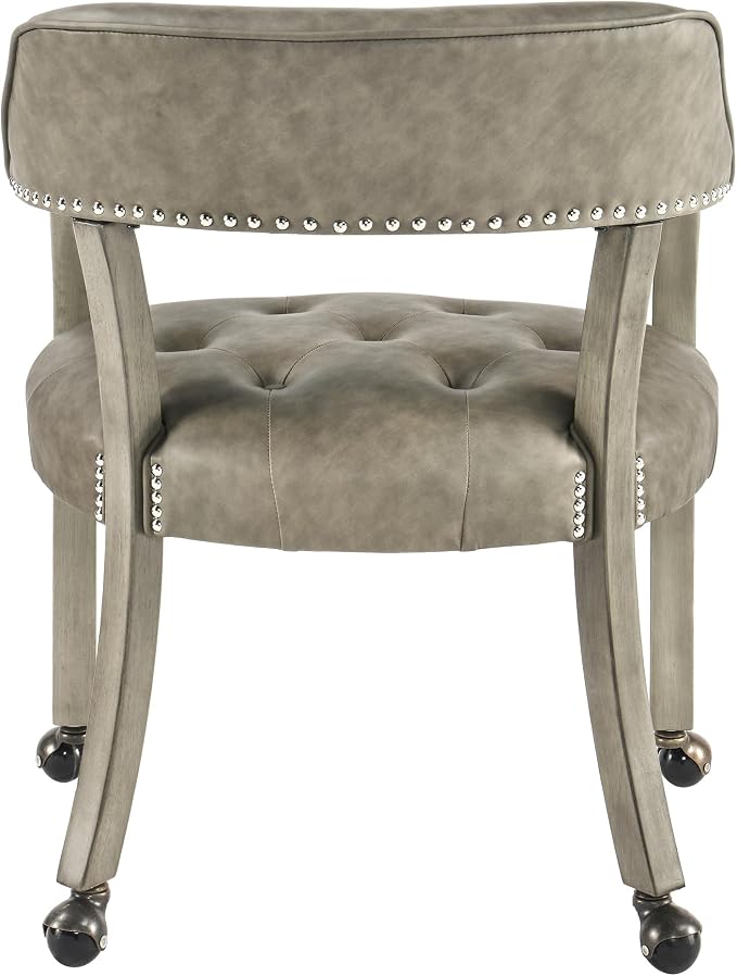 LEEMTORIG Set of 2 Dining Chairs with Casters and Arms, Large Rolling Dining Chairs with Wheels, Accent Poker Table Chairs, Solid Wood Office Desk Chairs, 26"D x 25.2"W x 31.5"H, Soft Grey SY-1318-UA