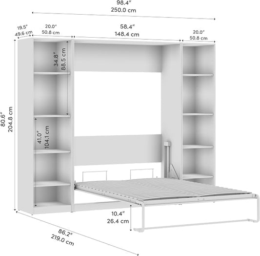 Bestar Claremont Full Murphy Bed with Closet Organizers (99W) in Platinum Gray, Space-Saving Sleeping Arrangement for Multipurpose Room