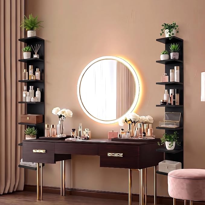 Homaterial 7 Tier Floating Shelves for Wall - Modern Wall Mounted Makeup Vanity, Hanging Display Shelf for Storage and Room Decor, Black