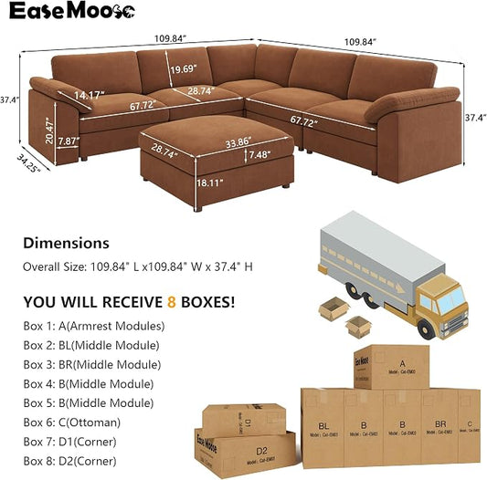 EASE MOOSE Sectional Modular Sofa,Luxury Comfty Deep Seat Couch for Living Room,Solid Wood Frame Sofa,Removable and Washable