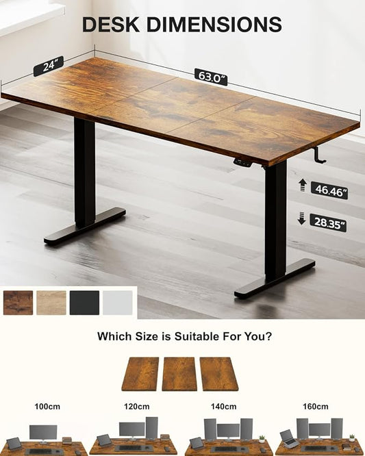 Acrolix Electric Standing Desk, Height Adjustable Home Office Desk with Memory Presets & Cable Management,Rustic Brown Sit Stand Desk for Work from Home, Ergonomic Computer Desk (63" x 24")