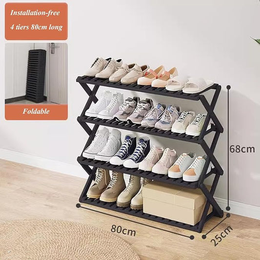 Bamboo Multilayer Foldable Tall Shoe Rack Boots Organizer Storage Sturdy Narrow Shoe Shelf for Entryway, Closet, Porch, Dorm, Living Room, Bedroom