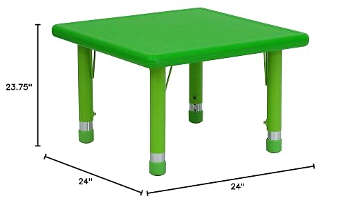EMMA + OLIVER 24" Square Green Plastic Height Adjustable Activity Table