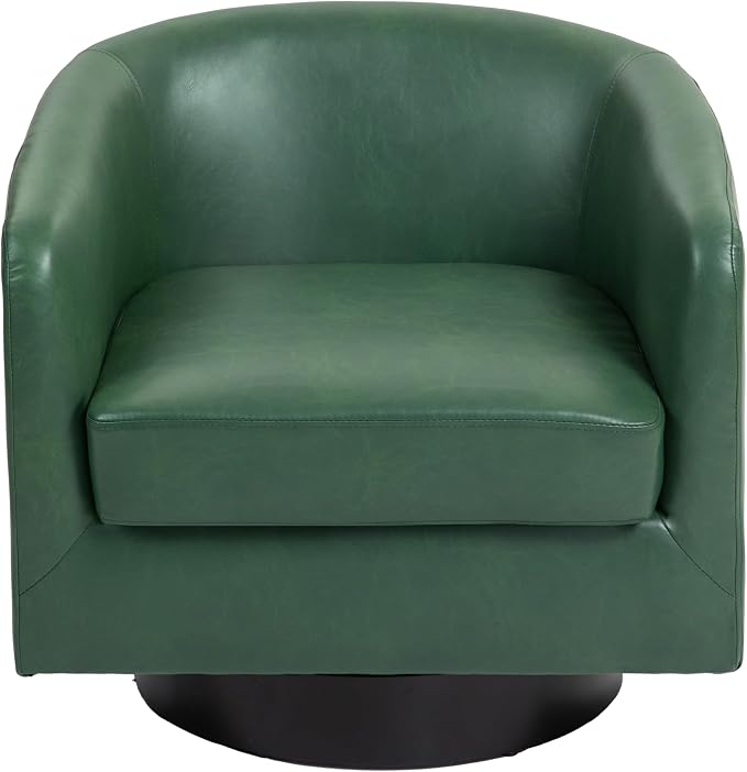 360° Swivel Barrel Accent Chair Armchair, PU Leather Round Club Arm Chair for Lving Room, Modern Upholstered Small Bedroom Single Sofa Seat - Green, Set of 4