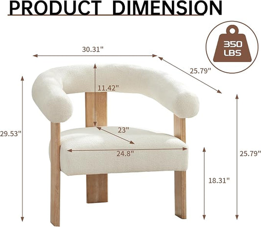 VKNOW Accent Chair Living Room Chair, Modern Upholstered Arm Chair with Solid Wood Legs, Comfy Barrel Accent Chair for Living Room, Bedroom, Cream