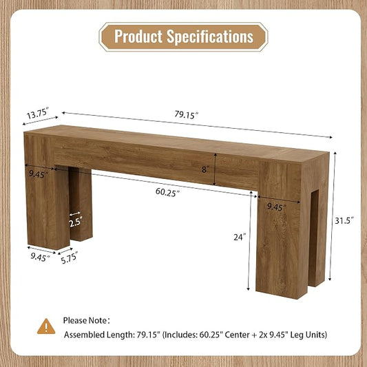 Epecoya Extra Long Sofa Console Table for Entryway Living Room, 79-Inch Farmhouse Wood Behind Couch Table, Rectangular Accent Console with Wooden Double Base for Hallway Foyer Entrance, Natural Oak