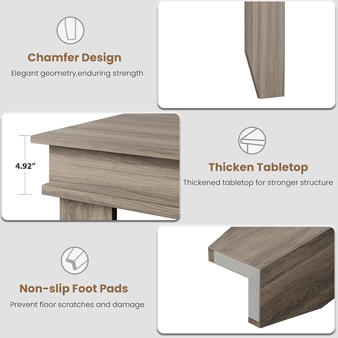 GarveeHome Farmhouse Dining Table for 6-8 People, 71 in Long Kitchen Tables with Wooden Sturdy Frame, 6 ft Large Rectangular Dinner Table for Dining Room, Kitchen, Grey Walnut, 71" Non-extendable