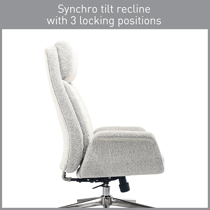Realspace® Modern Comfort Pizana Bouclé Fabric High-Back Executive Office Chair, Light Sand/Brushed Nickel, BIFMA Compliant