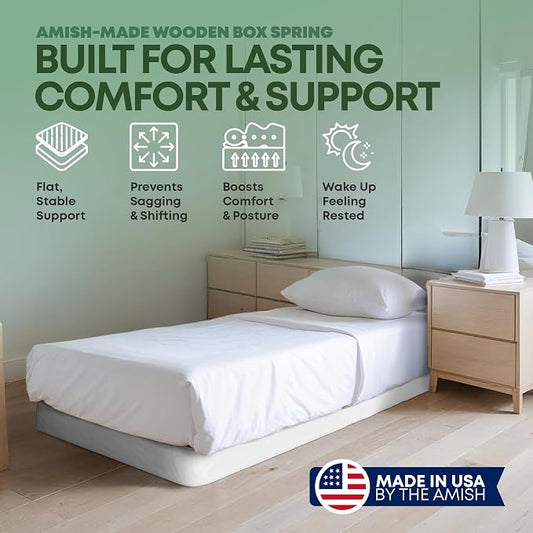 Greaton, Unassembled Twin XL Bed Inch Wood Box Spring Only – Amish Made in USA – Quiet Noise-Free Replacement Mattress Packed Flat, Easy Assembly (White), 4.5" Foundation