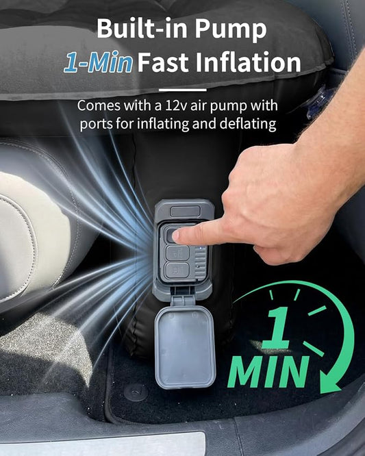 Umbrauto Back Seat Car Air Mattress: Cordless Inflatable SUV Car Camping Bed for Truck Van with Built-in Air Pump, Thickened Double-Sided Flocking Travel Car Sleeping Pad
