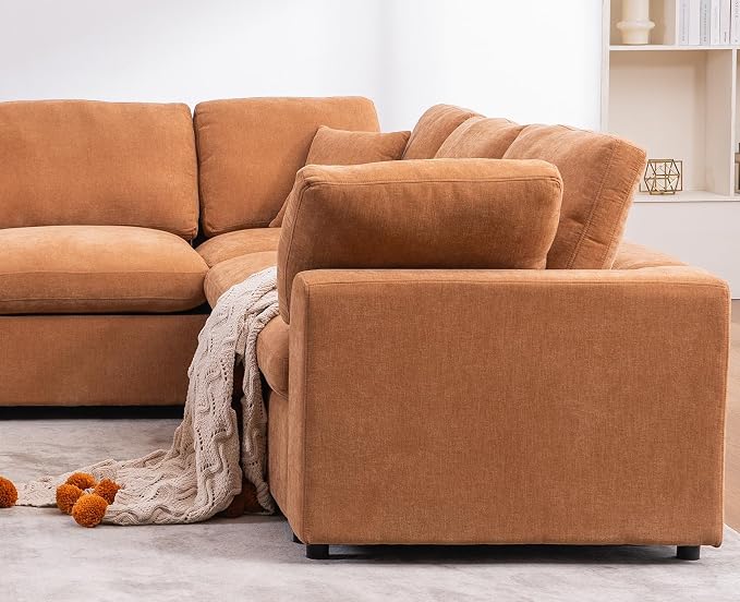 Oversized Modular Sectional Sofa Couch, Large 7 Seater Corner Sofa Modern U Shaped Sectional Couch with Ottoman Cloud Couches for Living Room, Office, Spacious Space, Light Brown