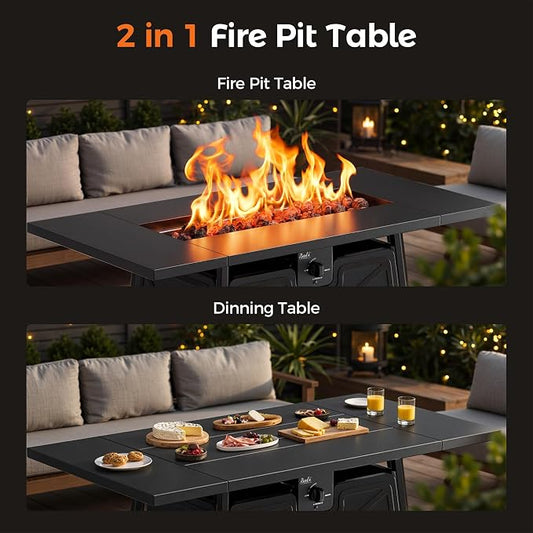 BALI OUTDOORS Propane Fire Pit Patio Outdoor Fire Pit Table Large Firepits for Outside Black