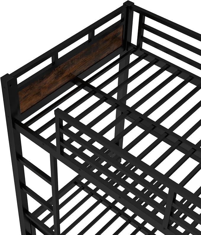 Twin XL Over Twin XL Metal Bunk Bed, Heavy Duty Convertible Bunk Bed Frame with Headboard & Full Guardrails, Can Be Split into Two Platform Beds or Loft Bed,Vintage