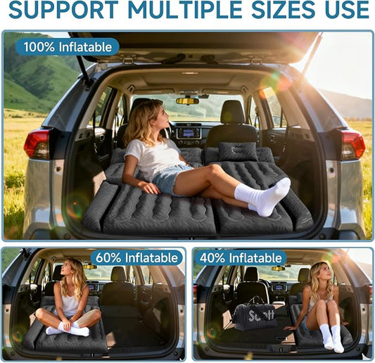 Inflatable SUV Air Mattress Bed, Double-Sided Flocking Travel Camping Bed with Air Pump and 2 Pillows for Universal SUV