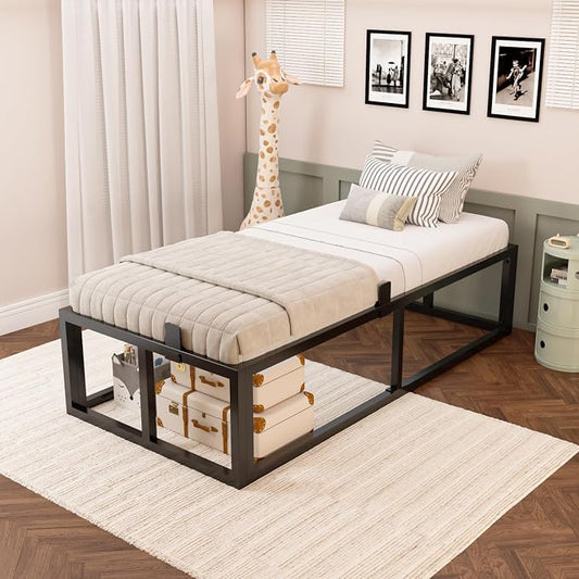 Bilily 18 Inch Twin Bed Frame with Steel Slat Support,Heavy Duty Metal Platform Bed Frame Twin Size Mattress Foundation,No Box Spring Needed,Easy Assembly,Noise Free,Black