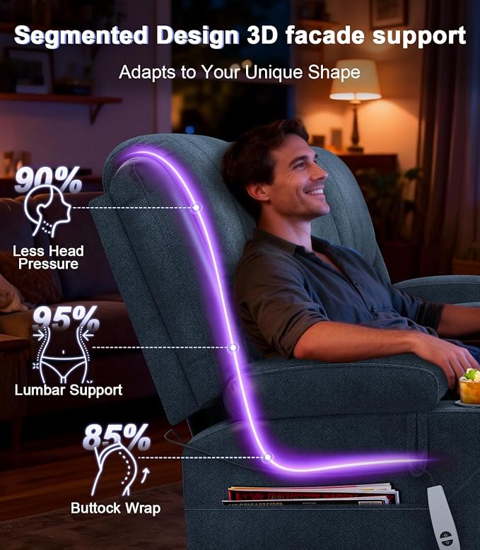 Power Loveseat Recliner Sofa, Removable Armrest 3 Seats Power Reclining Loveseat with Remote Liftable Console, Wall Hugger RV Theater Seating with Storage & USB & RGB (Fabric, Blue)