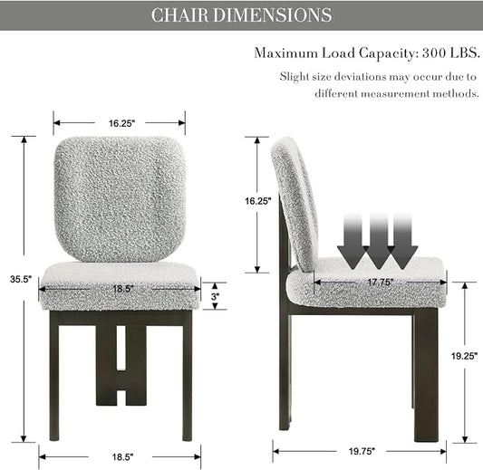 CIMOTA Boucle Dining Chairs Set of 6, Mid-Century Modern Upholstered Accent Chairs with Soft Curved Backrest and Solid Wood Legs for Kitchen, Dining Room, or Living Room, Gray