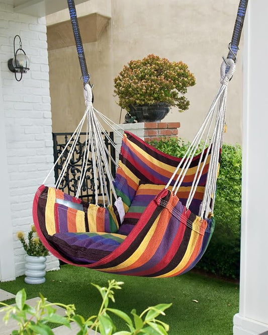 Halalona Hammock Chair Hanging Hammock Chair Rope Swing 2 Cushions Included-Sturdy & Durable Soft Cotton Hand Woven Hammock Swing for Bedroom, Porch, Patio-Indoor/Outdoor