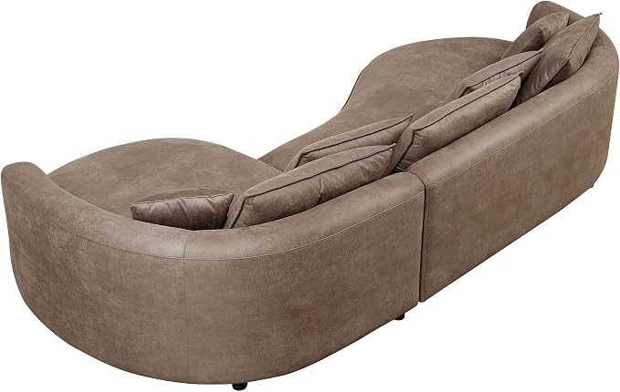 KEIKI 129" Curved Oversized Modular Leathaire Sectional Sofa with Right Chaise, 4 Pillows, 3 Back Cushion, Modern Style Comfy 5-Seater Couch, Easy Assembly, for Office, Apartment, Living Room, Brown