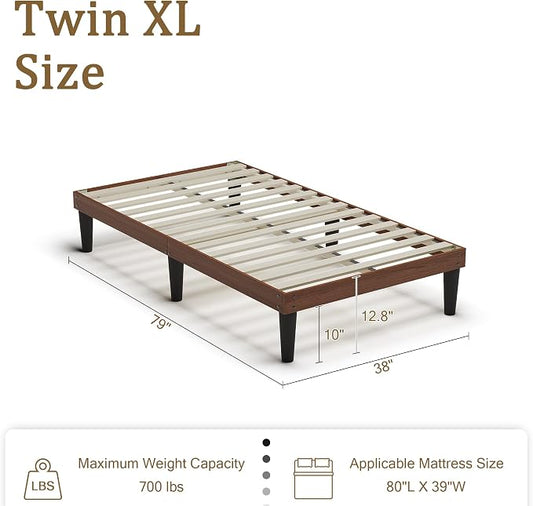Yumori 12.9 Inch Minimalist Style Twin XL Size Bed Frame, Wood Platform Bed with Wood Slat Support, No Box Spring Needed, Easy Assembly, Walnut