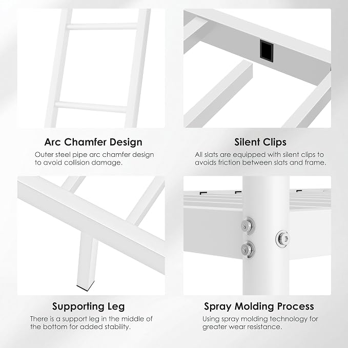 SDHYL Twin Over Twin Bunk Bed,Heavy Duty Metal Bed Frame with Stairs,Space Saving,Ideal for Dorms and Small Rooms,White