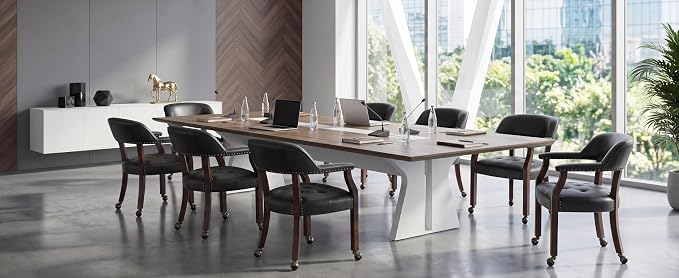LEEMTORIG Large Dining Chairs with Casters and Arms, Rolling Dining Chairs with Wheels, Accent Game Chairs Boss Caption's Chairs, 26" D x 25.2" W x 31.5" H, Cherry Legs & Black SY-1533-BK