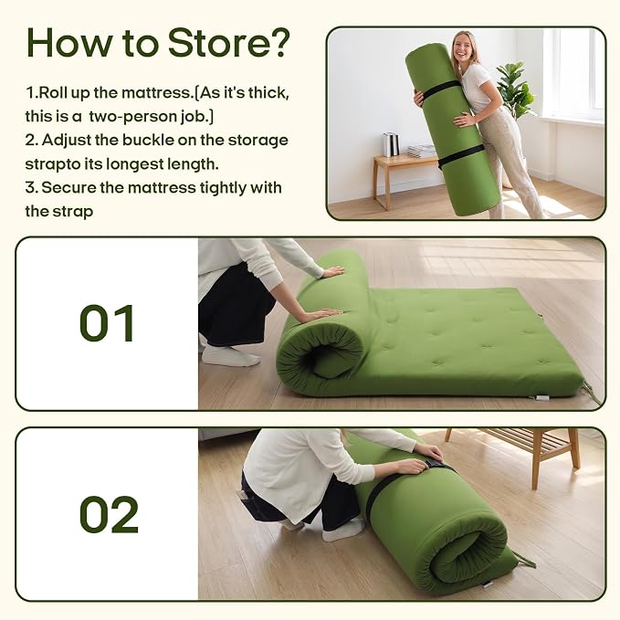 Syrinx Water Resistant Japanese Futon Mattress, Twin Size 75"x39", 4 Inch Thick Japanese Floor Mattress Tatami Mat, Foldable Floor Bed Sleeping Pad for Dormitory Guest Room Camping