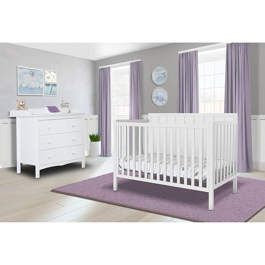 Sorelle Furniture Essex Crib Classic 4-in-1 Convertible Crib, Made of Wood, Non-Toxic Finish, Wooden Baby Bed, Toddler Bed, Child’s Daybed and Full-Size Bed, Nursery Furniture-White