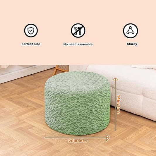 Round Pouf Ottoman 20 x 20 x 14 Inches Boho Poof Home Decor Floor Pouffe Ottoman Foot Rest for Couch Sofa Bean Bag Chairs Living Room Bedroom (Muted Green)