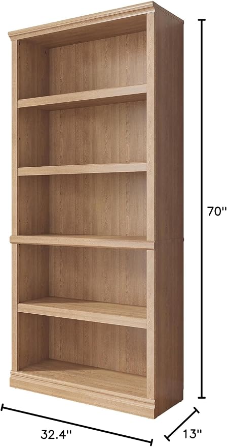 Bevfint 70 in Tall Bookcase, White Bookshelf Open Storage 5-Tier Shelves, 33 inch Wide Floor Standing Indoor Furniture, Book Cases for Home School Library Office Bedroom Kids, Oak 5 Tiers