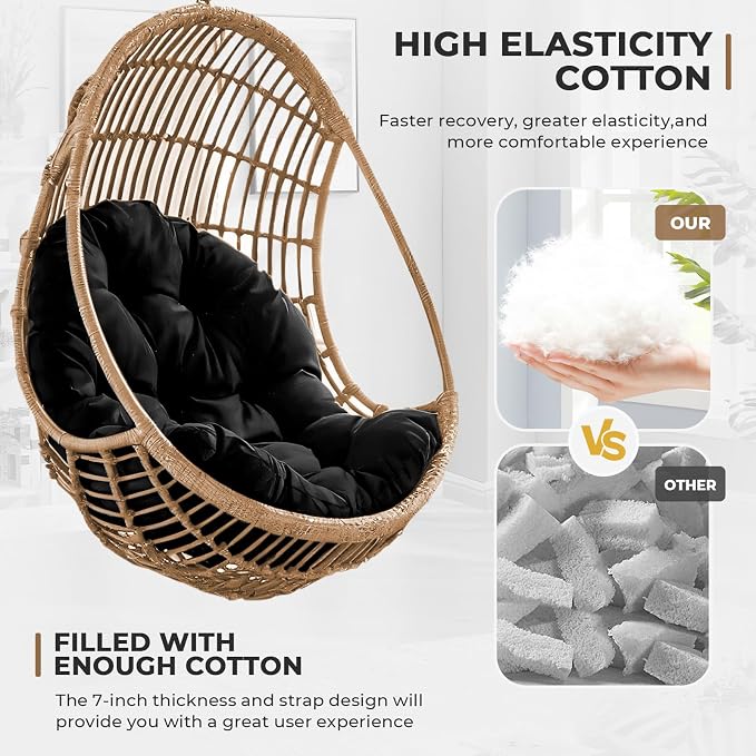 DANGHOOGY Egg Chair Cushion, Waterproof Outdoor Egg Replacement Cushions, Patio Chair Cushions for Outdoor Funiture, Thickened Hanging Chair Cushion, 35x47x7 Inches (Black)