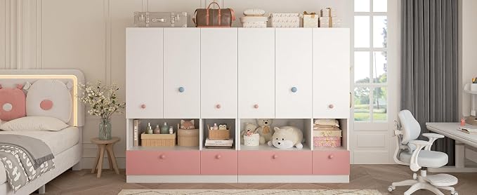 White Armoire Wardrobe Closet with Hanging Rod - Freestanding 3-Door Wooden Wardrobe Cabinet Closet for Bedroom & Dorm, Bedroom Armoires, Features Adjustable Shelves and Drawers for Toys & Clothes