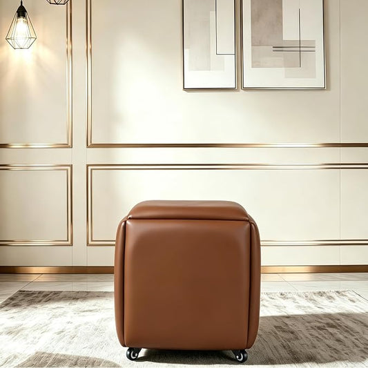 5 in 1 Nesting Ottoman Cube Chair, Stackable Stools, Leather Square Ottoman Bench, Foot Stool with Wheels for Living Room,Dining Room 15.75x15.75x16.54 inches