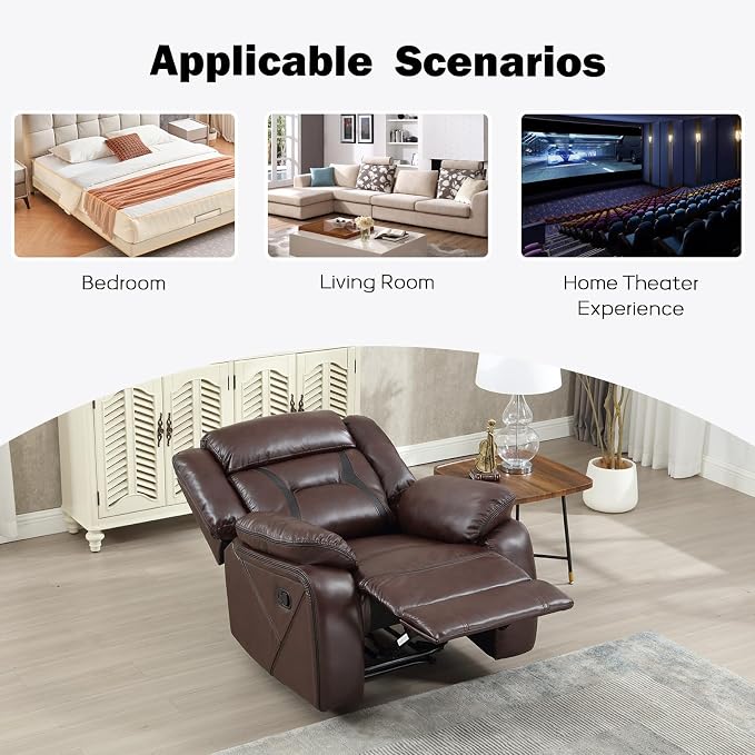 EBELLO Faux Leather Manual Recliner Chair, Modern Design Single Reclining Sofa Chair with Comfortable Armrest and Backrest, Furniture for Living Room, Bedroom, Dark Brown