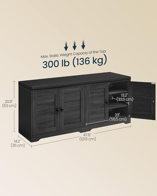 SONGMICS HOME 3-Tier Entryway Bench, Shoe Bench with Padded Seat, for Hallway, Bedroom, 14.2 x 47.8 x 20.9 Inches, Dark Gray