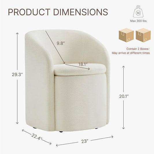 KISLOT Upholstered Dining Chairs with Casters, No Assembly Rolling Modern Dining Room Chairs with Hidden Storage & Barrel Backrest, Accent Chair for Bedroom, Living Room, Dressing, Linen, Set of 2