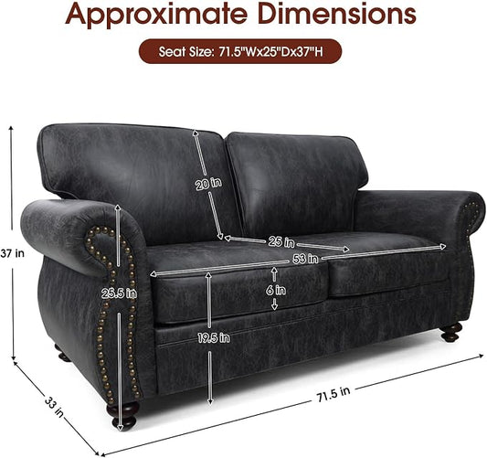 Couchus Mid-Century Vintage Sofa Couches with Rivet Design,loveseat Sofa,Removable Sofa Cover Upholstered Cushions and Solid Wood Frame (Grey, Loveseat)
