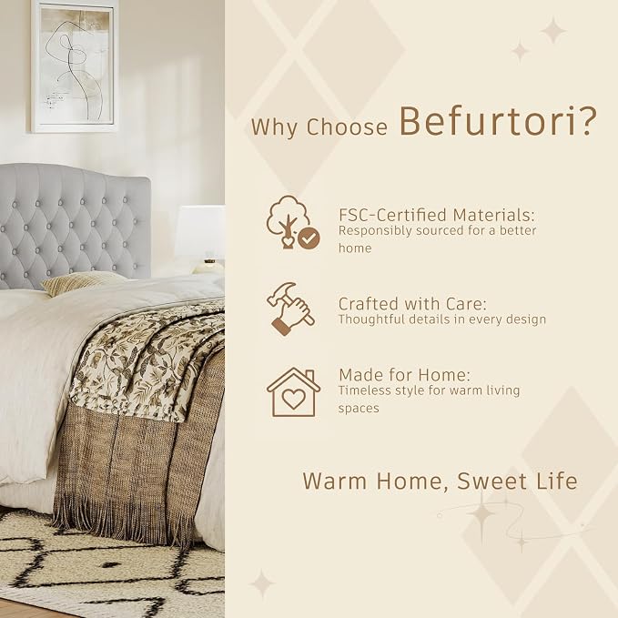 Queen Headboard Only, Velvet Classic Tufted Design, Light Gray | 2 installation options: 1.bed frame mount 2.wall mount (for adjustable bed), Classic hand-tufted headboard king size