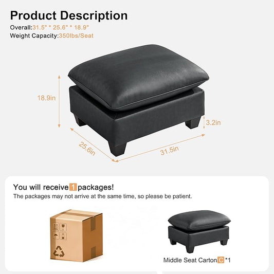 31.5" Faux Leather Large Square Ottoman, Oversized Upholstered Footrest for Living Room, Bedroom, Entryway, Black