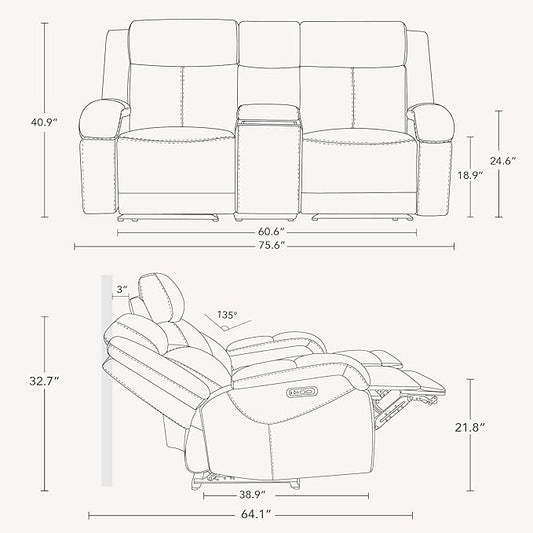 Watson & Whitely Power Reclining Sofa and Loveseat Sets, Genuine Leather Sofa Recliner Couch Set with Power Headrest, Storage Console, USB Ports, Cup Holders, Living Room Furniture Set, Navy Blue