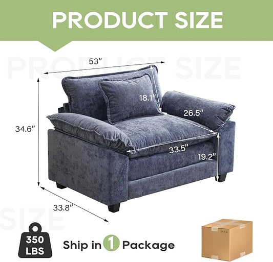Oprisen Modular Sectional Sofa, Comfy Cloud Couch Sectional Sofa, Chenille Sofa Sleeper Deep Seat Sofa with Throw Pillows for Living Room (Blue, 53"- Single Seat)