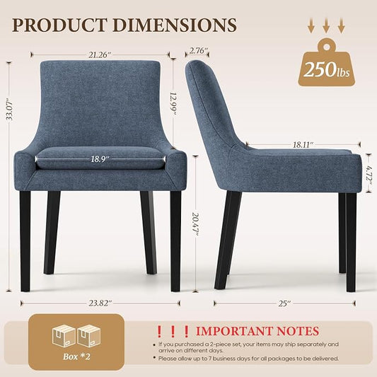 Modern Dining Room Chairs Set of 4 with Mid Back and Wood Legs, Upholstered Kitchen Chairs for Dining Room/Living Room, Blue