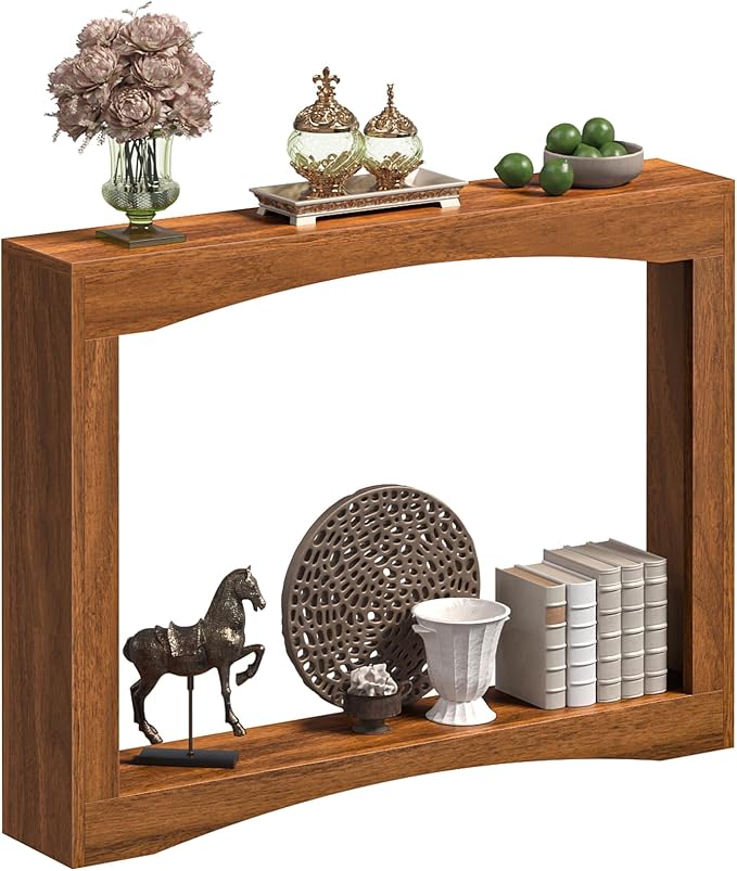 YATINEY Narrow Console Table, 5.9'' Thin Entryway Table, Behind Couch Table for Small Spaces, Small Farmhouse Hallway Table, for Living Room, Hallway, Foyer, Reddish Brown CT19WL